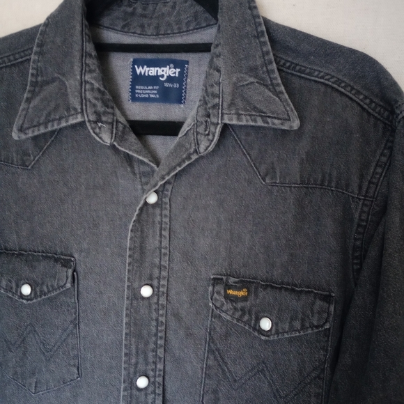 Vintage 90s Wrangler Charcoal Pearl Snap Denim Shirt - Picture 1 of 6
